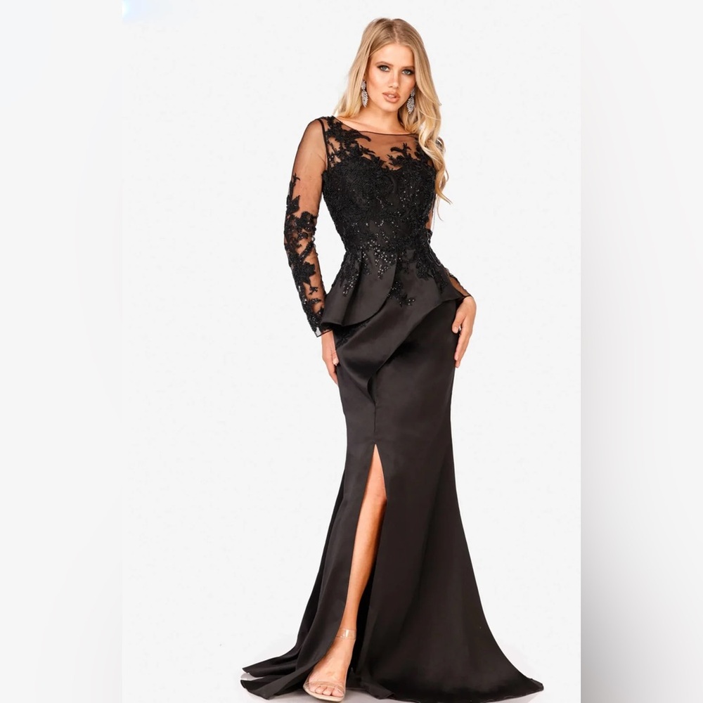 NWT Terani Couture Formal Gown Lace 231M0482 Dress MOB MOG Black size 4